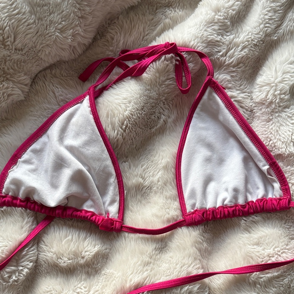Pink Ruffled Triangle Bikini Top - Picture 3 of 3
